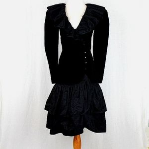 Vintage Rena Lange Black Velvet & Silk Taffeta Evening Dress – Germany 36 / US 2